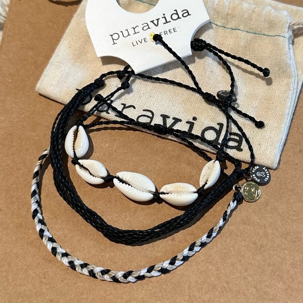 PURA VIDA Unisex Cowries Shell Bracelet with Neutral Mini Braid Set NEW